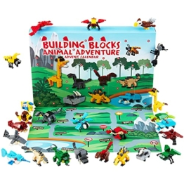 KreativeKraft Adventskalender 2021 Kinder, Dinos und Tiere Bausteine Spielzeug Adventskalender Kinder mit Spielmatte - 1